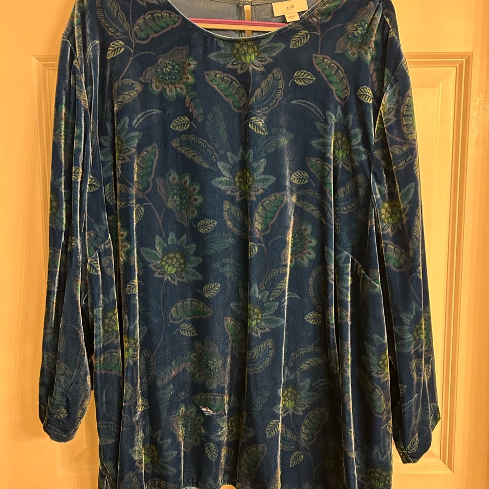 J. Jill Blue Floral Velvet Top